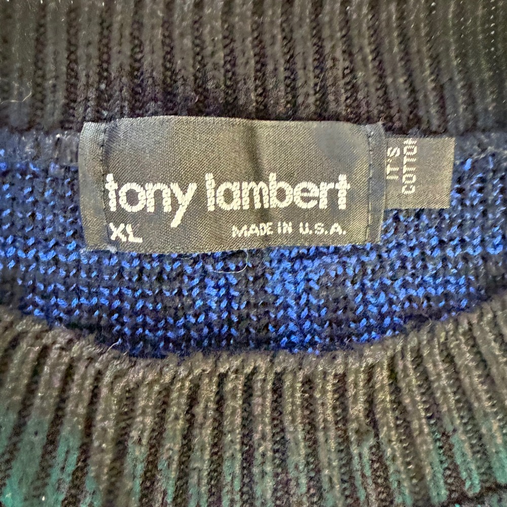 Tony Lambert Vintage Mens XL Greek Key Geometric Cotton Knit Sweater Made in USA - Picture 4 of 7